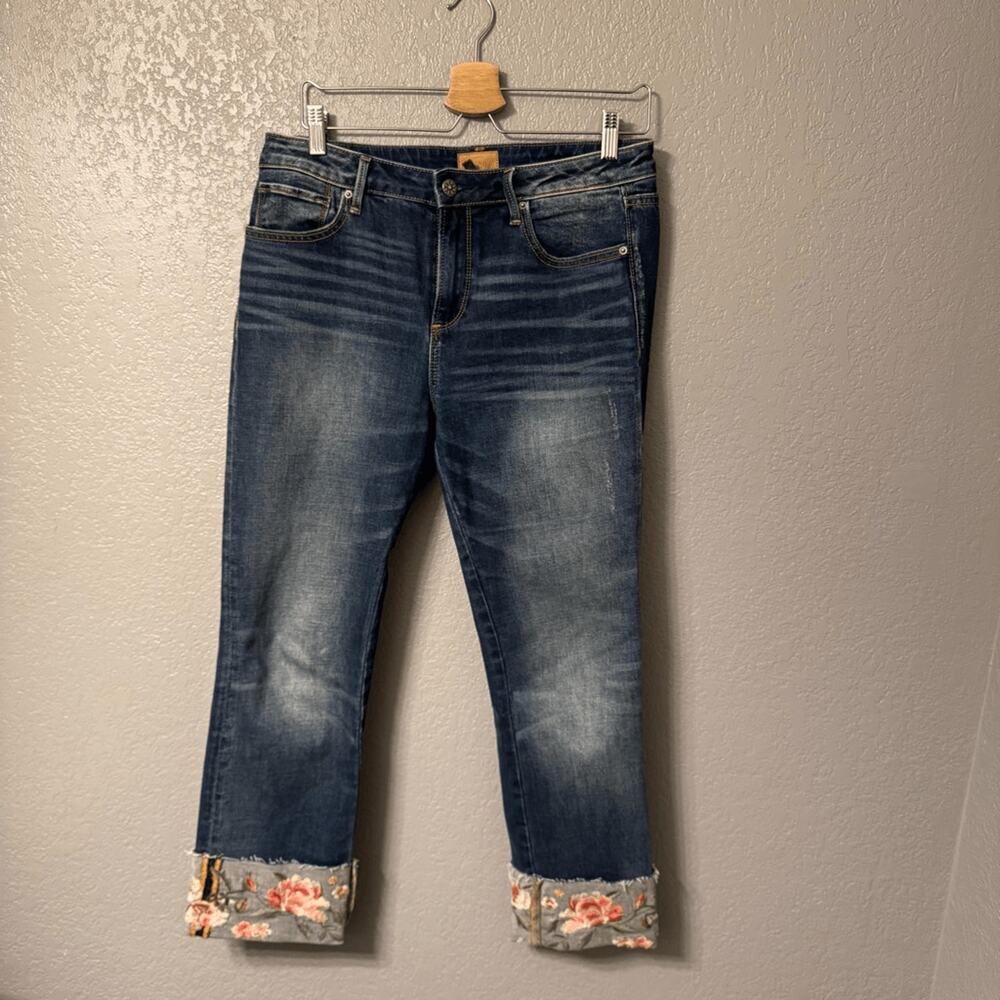 Women's Blue Jeans with Floral Cuffs